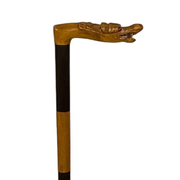 Rare & Unique VTG Wooden Hand Carved Walking Cane Red Eyes Dragon Stick Handle. - Picture 5 of 17